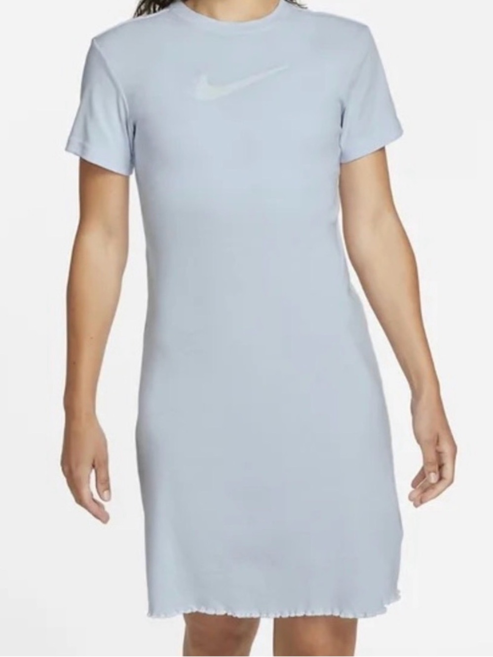 Nike Baby Blue Crewneck T-Shirt Dress with Metallic Swoosh